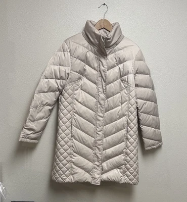 Abrigo acolchado Kenneth Cole Reaction para mujer beige plumas XL Foto 1 de 4
