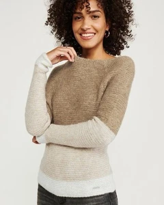 Abercrombie boatneck dolman Color-block Sweater Small Tan Cream Acrylic Blend - Picture 1 of 13
