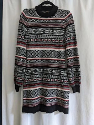 Vestido Suéter Free People Fair Isle Manga Globo Tejido Mezcla Lana Talla Pequeña Foto 1 de 4