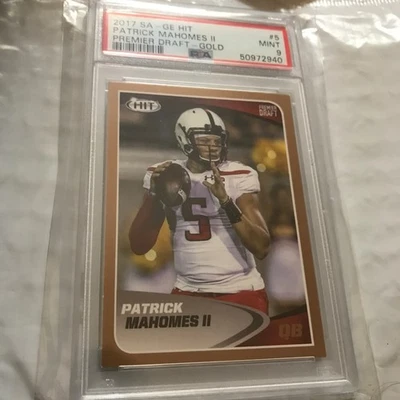 2017 SAGE-HIT PATRICK MAHOMES PREMIER DRAFT-GOLD PSA 9 LOW POP RARE GRADE SB! - Image 1 of 2