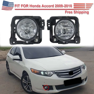 Pair For 2009-2010 Honda Accord Front Fog Light Bumper Driving Lamp with Bulbs  - Изображение 1 из 4