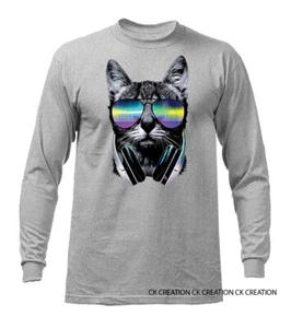 Auriculares de música para gatos DJ animales mascotas broma divertida humor humor humor manga larga - Imagen 1 de 12
