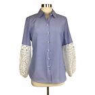 Petite Chicos 1P Medium P Blue Blouse Lace Balloon Sleeves Business Career New