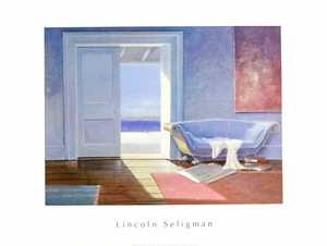 Lincoln Seligman ""Strandhaus Innenraum"" Stuhl blau Kunstdruck Sammlerstück - Bild 1 von 2