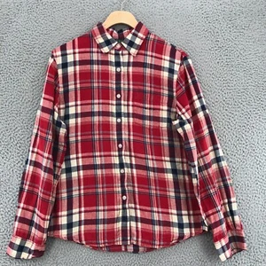 Lauren Ralph Lauren Shirt Womens Medium Red Plaid Linen Long Roll Tab Sleeves - Picture 1 of 11