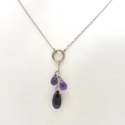 14k White Gold Natural Amethyst Briolette Dangle Choker Necklace Child 14in - Image 1 of 4