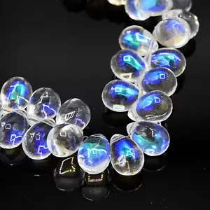 SMOOTH GLASS TEARDROP BRIOLETTE PENDANT BEADS CLEAR AB - PICK SIZE - Picture 1 of 3