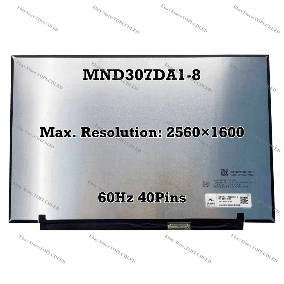 MND307DA1-8 13.3" 2560×1600 60Hz IPS WQXGA LCD Screen Replacement Panel 40 Pins - Image 1 of 1