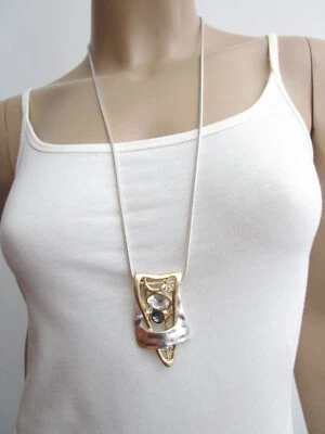 Damen Hals Kette lang Modekette Silber Gold Anhänger Strass Statement Lagenlook! - Bild 1 von 4