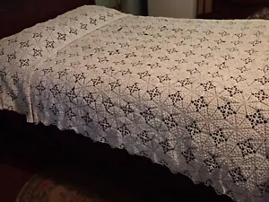 ANTQ BEDSPREAD HAND-CROCHETED 'POPCORN' MOTIF NO STAINS NEEDS SM REPAIRS 85"x73" - Picture 1 of 9