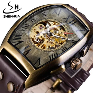 Shenhua Retro Roman Dial Mechanical Automatic Watch Luminous Hand Leather Band - Picture 1 of 13