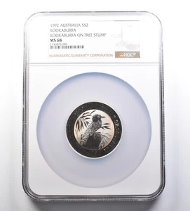 1992 Australia 2 Dollars Silver Kookaburra On Tree Stump MS68 NGC *4696 - Picture 1 of 3