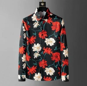 Spring Mens Spring Pringting Floral Turn Down Collar Dress Casual Fashion Shirts - Picture 1 of 10