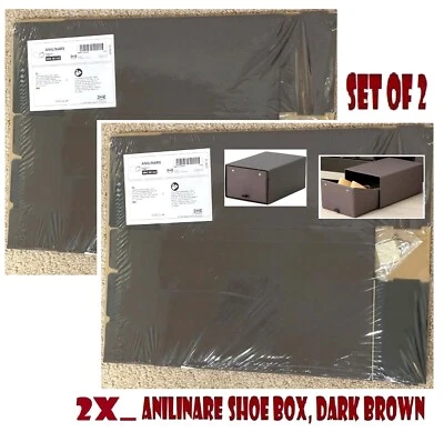 2X_IKea  ANILINARE Shoe Box Dark Brown Solid Cardboard 13x9x6", 004.767.62 New   - Image 1 of 3