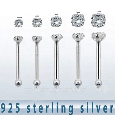 5pcs. 22G .925 Sterling Silver Prong Set CZ Nose Bone Nose Stud Ring - Image 1 of 3