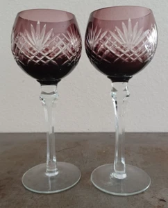 2 Böhmischer Amethyst lila geschliffen auf klare Stielgläser 8,25" hoch Vintage - Bild 1 von 22