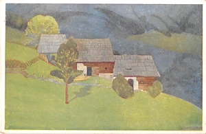 c.1918 sgd. Bella Vichon Farm House & Barns post card Cizek's Vienna Art School - Picture 1 of 2