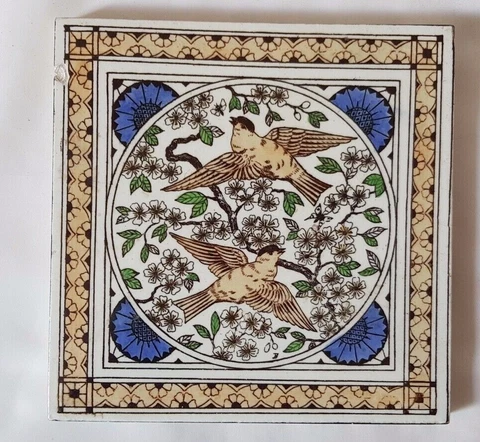 STUNNING MINTON 19TH CENTURY LOVE BIRD DESIGN TILE  .6 INCH SQUARE Cover