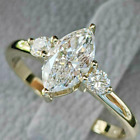 3.0Ct Marquise Cut Moissanite Three Stone Engagement Ring 14K Yellow Gold Plated
