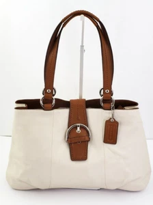 VINTAGE COACH SOHO CREME LEDER BEUTELTASCHE TRAGETASCHE F19248 PLISSEE Y2K SHOPPER - Bild 1 von 24