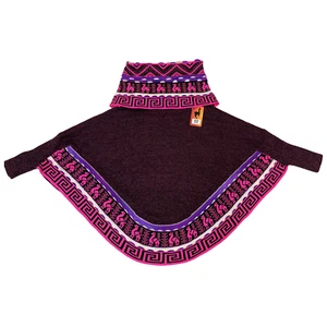PONCHO ABRIGO CAPA PÚRPURA MUJER ALPACA ANDINA HECHO A MANO M - Imagen 1 de 7