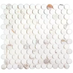 Round Marble Tile Lana Penny Kitchen Bathroom Shower Wall Backsplash White Gold - Picture 1 of 4