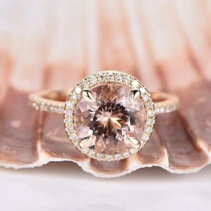 1.4ct Morganite & Diamond Halo Promise Engagement Ring 14k SOLID Yellow Gold - Picture 1 of 12