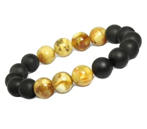 Bernstein Armband (Frauen- & Männer) schwarz mattiert & cremefarben glänzend - Picture 1 of 1