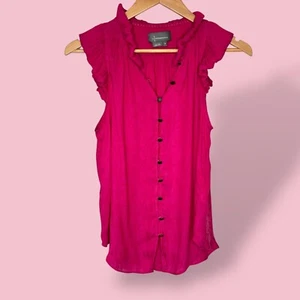 Anthropologie Ruffle Blouse Sleeveless Button Down Top Hot Pink XS - Picture 1 of 7