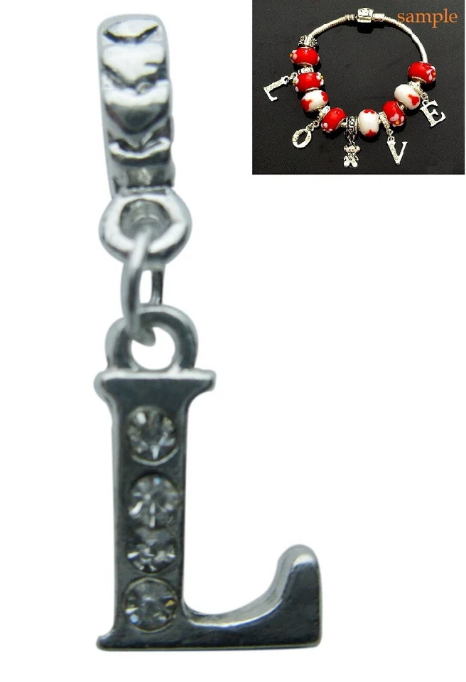 5 X Strass Métal Dangle Breloque Perles Lettre L, Gros Trou Serpent Bracelets - Photo 1/1
