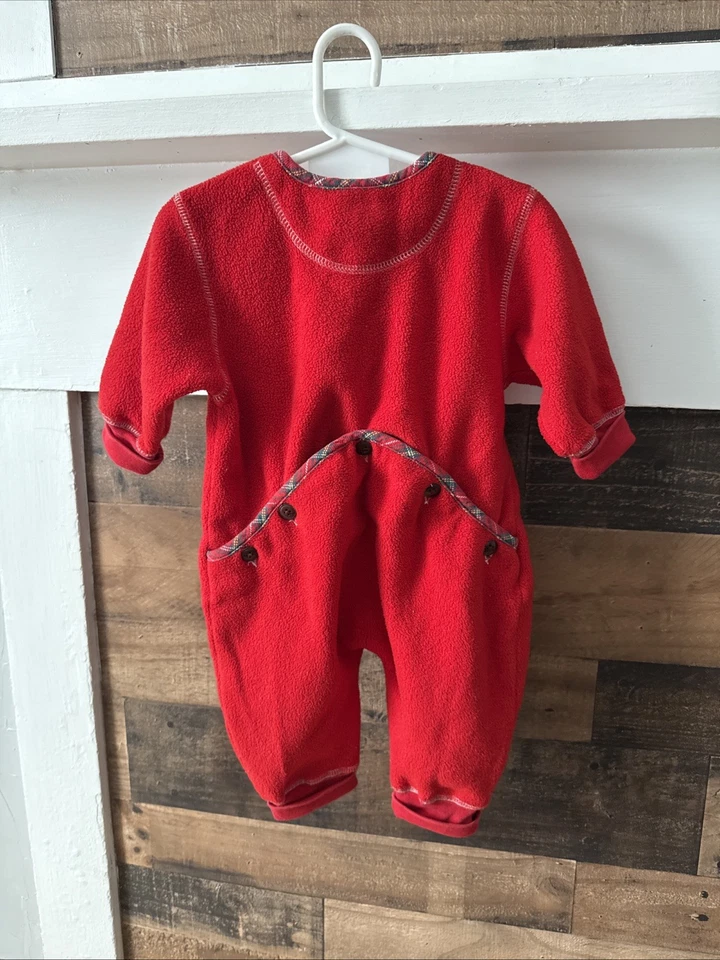 Mameluco de puerta atrapada traje unión rojo polar Navidad vintage GAP 6-12 meses Foto 1 de 4
