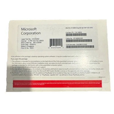 DVD Microsoft Windows 10 Pro Inglês Int 1pk DSP OEI Novo Selado - Imagem 1 de 3