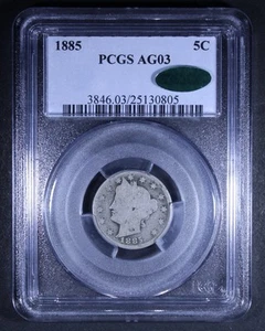 1885 Liberty V Nickel - 5c PCGS AG03 CAC ✅ - Key Date! - Picture 1 of 4