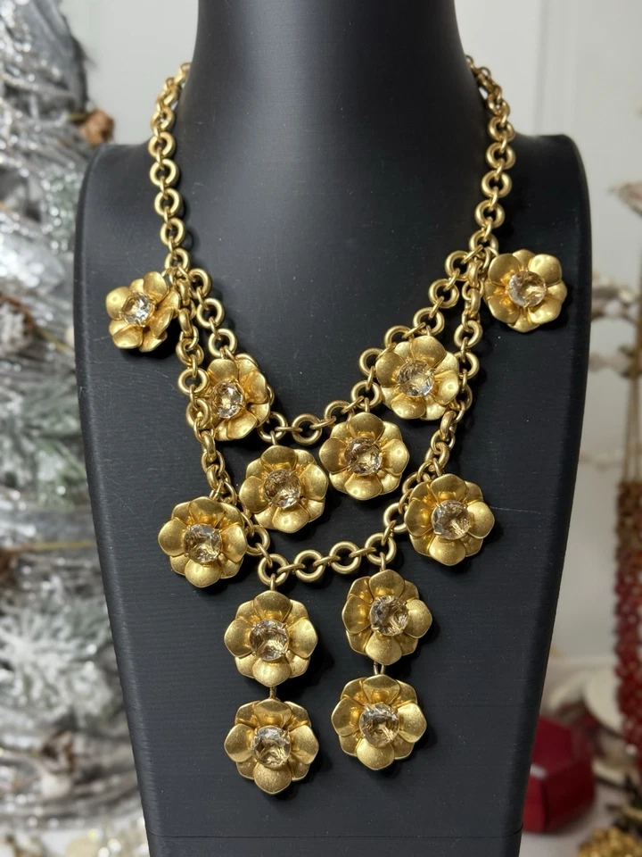 JCREW золотистый цветочный и стеклянный со стразами заявление нагрудник ожерелье - Изображение 1 из 4