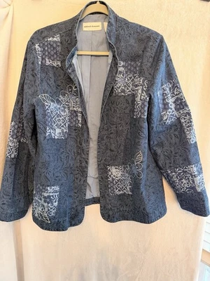 Alfred Dunner Jacket 14 Denim Patchwork Embellished Lined Denim Blue Chambray - Image 1 of 4