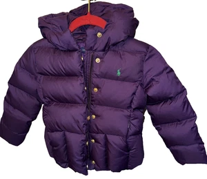 Ralph Lauren Kinder Jugend lila Daunen durchgehender Reißverschluss gefütterte Kapuzenjacke Gr. 5 - Bild 1 von 8