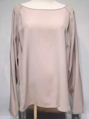 Blusa Vince 100% seda manga longa tamanho grande gola barco bege feminina nova com etiquetas L $255 - Imagem 1 de 4