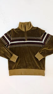 Todd Snyder Velour Quarter Zip Polo Mens S Ochre Rust Striped 70s Retro Portugal - Picture 1 of 11