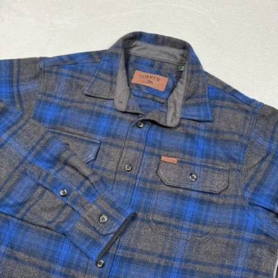 Orvis Shirt Mens Medium Blue Gray Plaid Flannel Double Chest Pockets Casual - Image 1 of 4