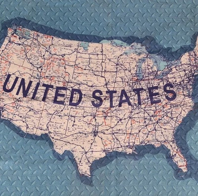 Panel de edredón de tela mapa de Estados Unidos algodón carretera interestatal placa de diamante azul Foto 1 de 4