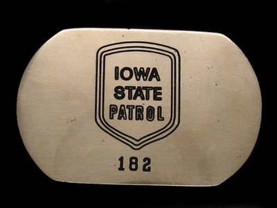 TI05149 VINTAGE 1980 **IOWA STATE PATROL 182** HEBILLA DE CINTURÓN BARON LATÓN MACIZO Foto 1 de 2