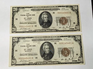 1929 Federal Reserve Bank of St Louis 20 $ National Currency Banknote vz - Bild 1 von 4
