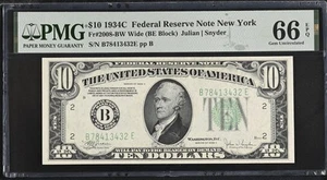1934-C $10 FEDERAL RESERVE NOTE FR.2008 PMG 66 EPQ - Picture 1 of 2