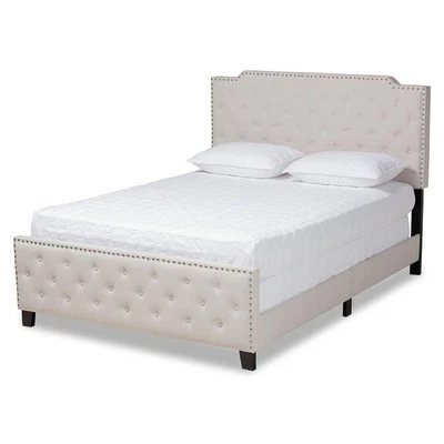 Baxton Studio Marion Full Size Beige Upholstered Button Tufted Panel Bed Foto 1 de 4