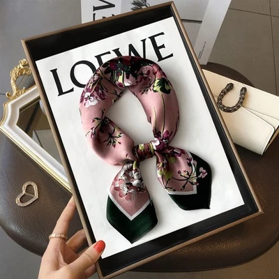 100% Pure Silk 27" Square Scarf Women Neckerchief Bandana Vintage Pink Flowers - Image 1 of 4