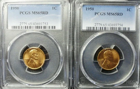 1950-P Lincoln Wheat Cent PCGS MS 65 RED Cover