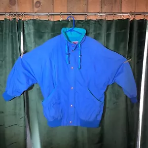 Vintage Women's Innovations by Izzi Bomber Jacket Size L Pastel Blue Snap Neck - Picture 1 of 6