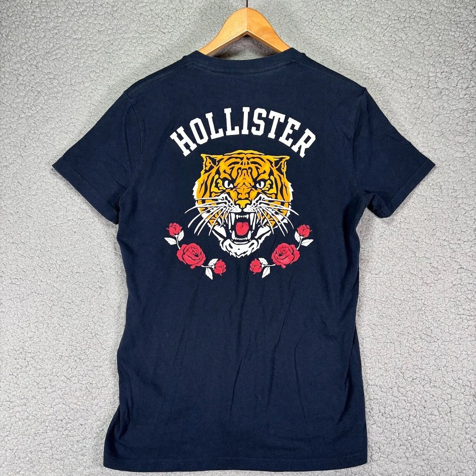 Hollister Mens Tiger T-shirt Short Sleeve Tee Size Small Navy Roses Y2K Calif - Image 1 of 4