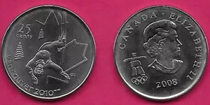 CANADA 25 CENTS 2008 UNC 1 YEAR TYPE,FREESTYLE SKIING,VANCOUVER OLYMPICS 2010,QU - Picture 1 of 1