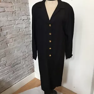 Vintage Dress Adele Simpson Black Shirt Dress Long Raglan Sleeve Pockets 14 - Picture 1 of 4